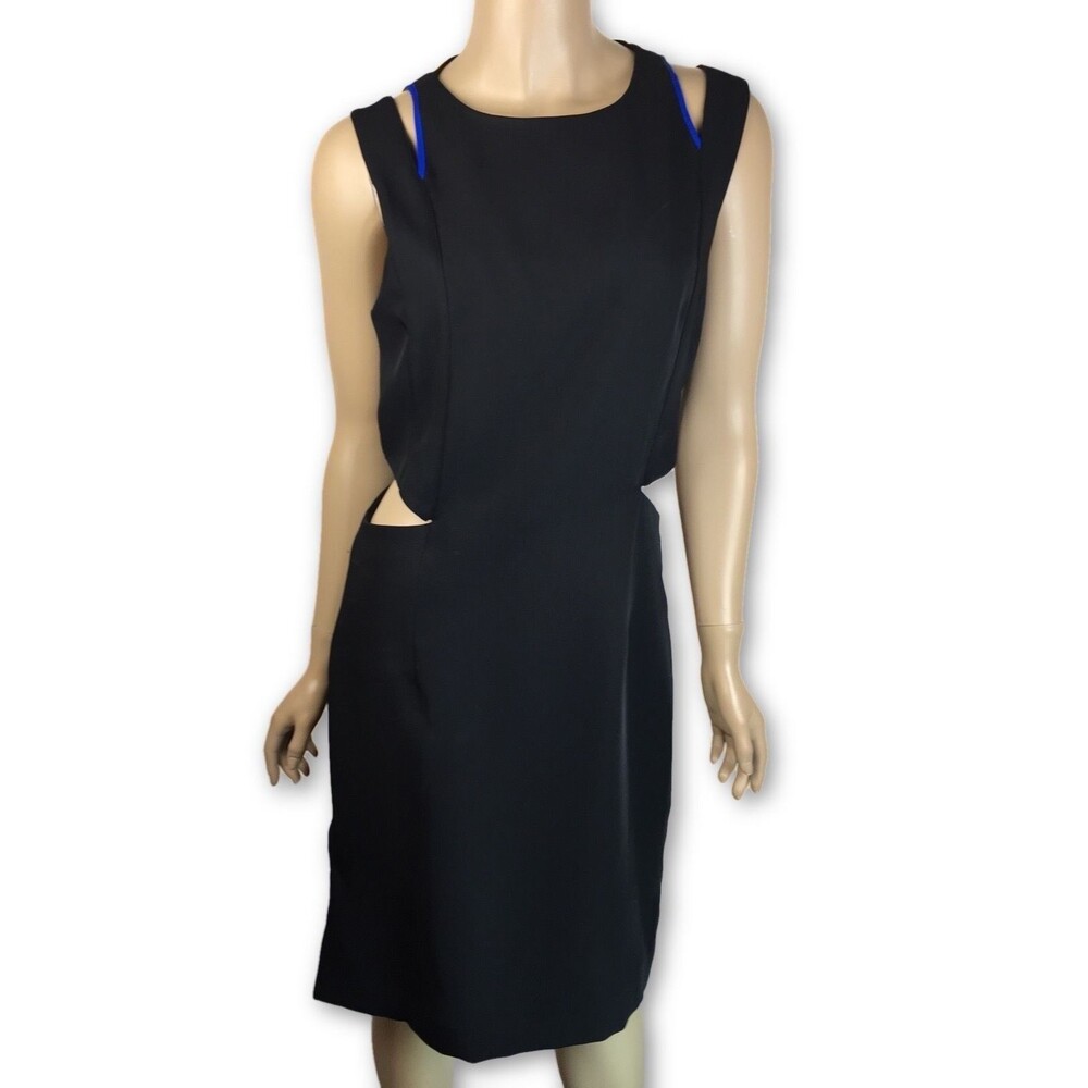 Public School Size 4 Black Twill Polyester Cutout Dress Sleeveless Blue Trim
